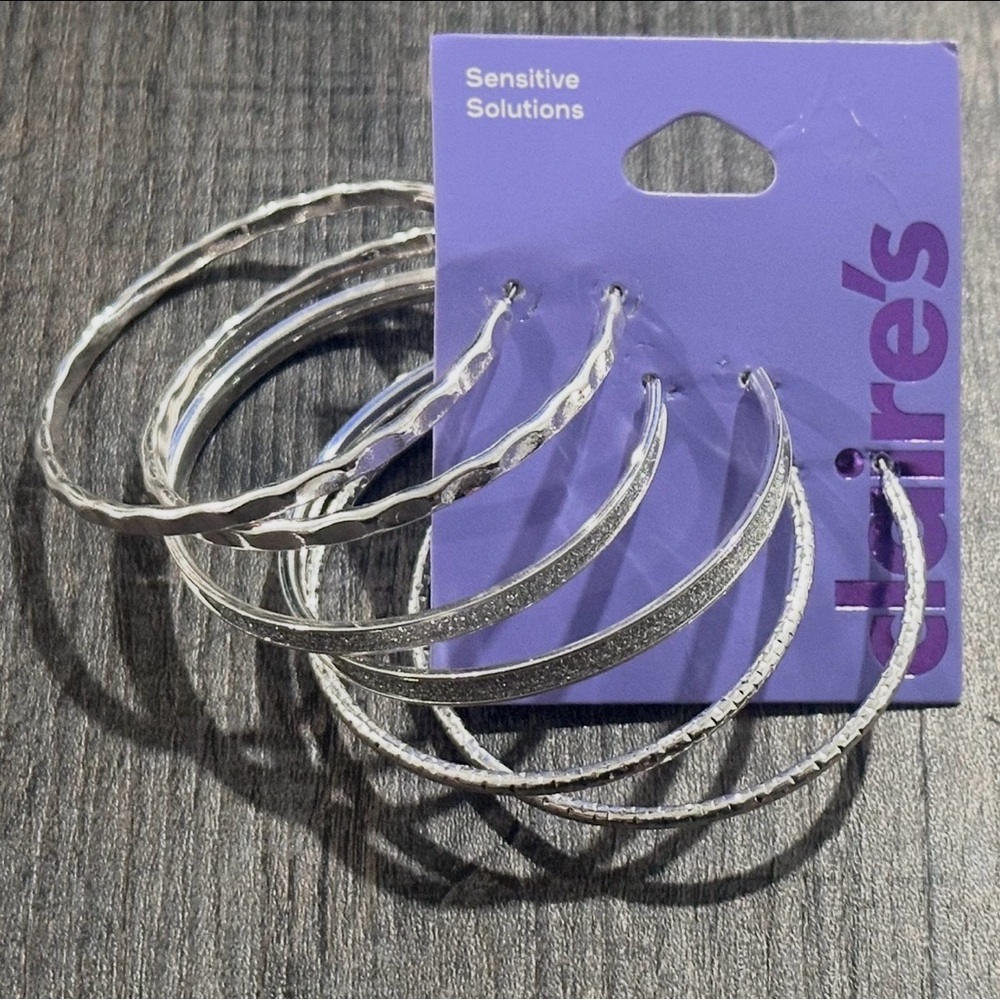 New 3-Pair Pack of Shimmering Silver-Tone Textured Hoop Earrings